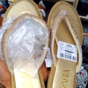 Ladies Gold Flat Slippers | Classy Crystal Flip-Flops
