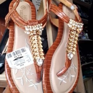 Brown Flat Sandals | Stylish Beaded Casual Slippers