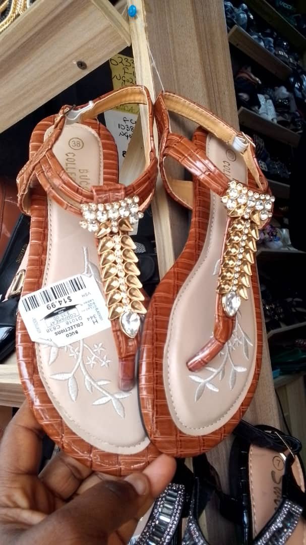 Brown Flat Sandals | Stylish Beaded Casual Slippers