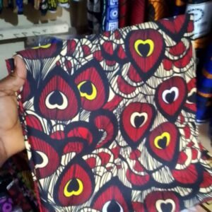 Original Ankara Fabric – Heart Pattern Print in Red, Black & Cream (High Quality)