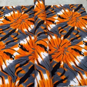 Premium Ankara Fabric – Bold Orange, Grey & Black Abstract Print (Original Quality)