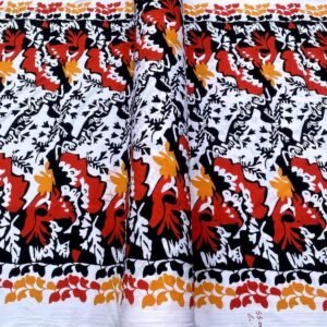 Quality Ankara Fabric – Black, White & Orange Floral Print, Original