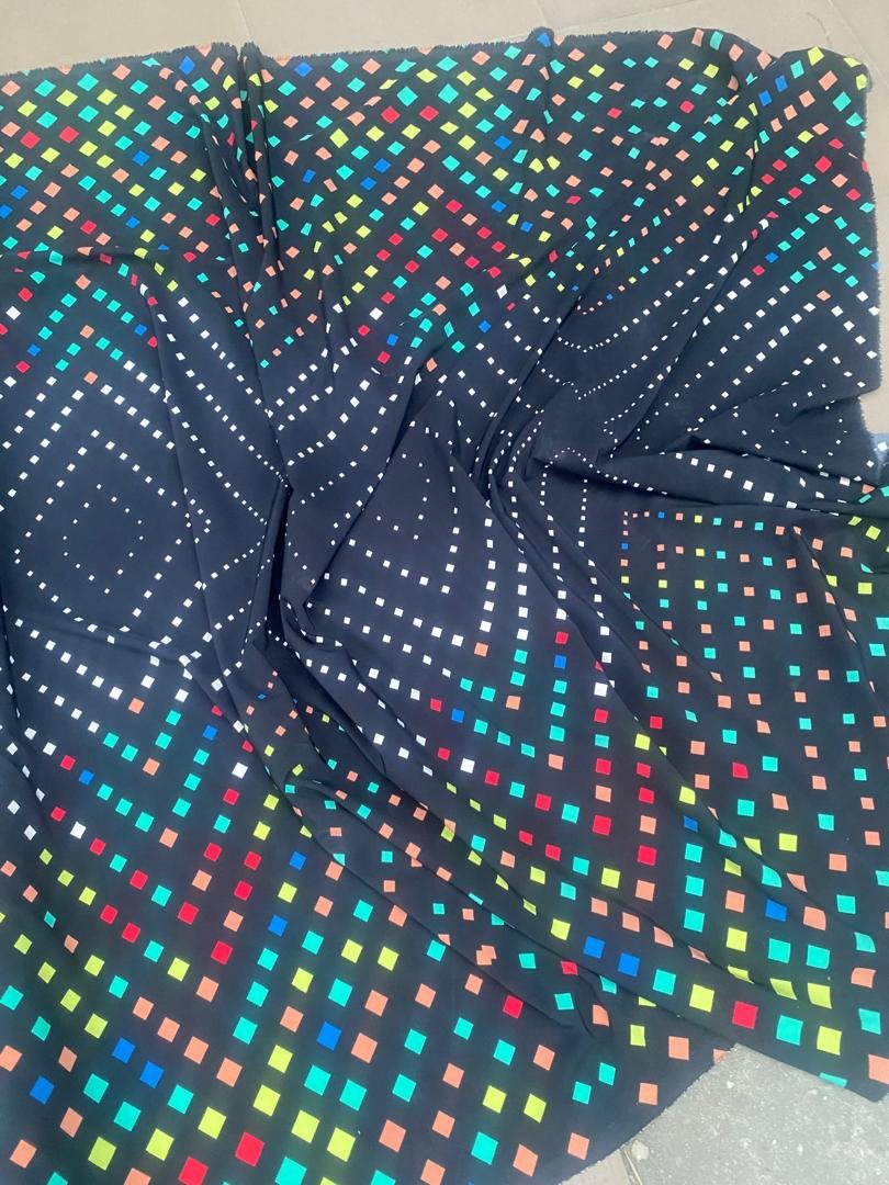 Premium Ankara Fabric – Multicolour Square Pattern (6 Yards)