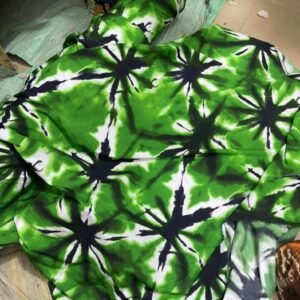 Premium Tie-Dye Ankara Fabric – Green & Black Starburst Design (6 Yards)