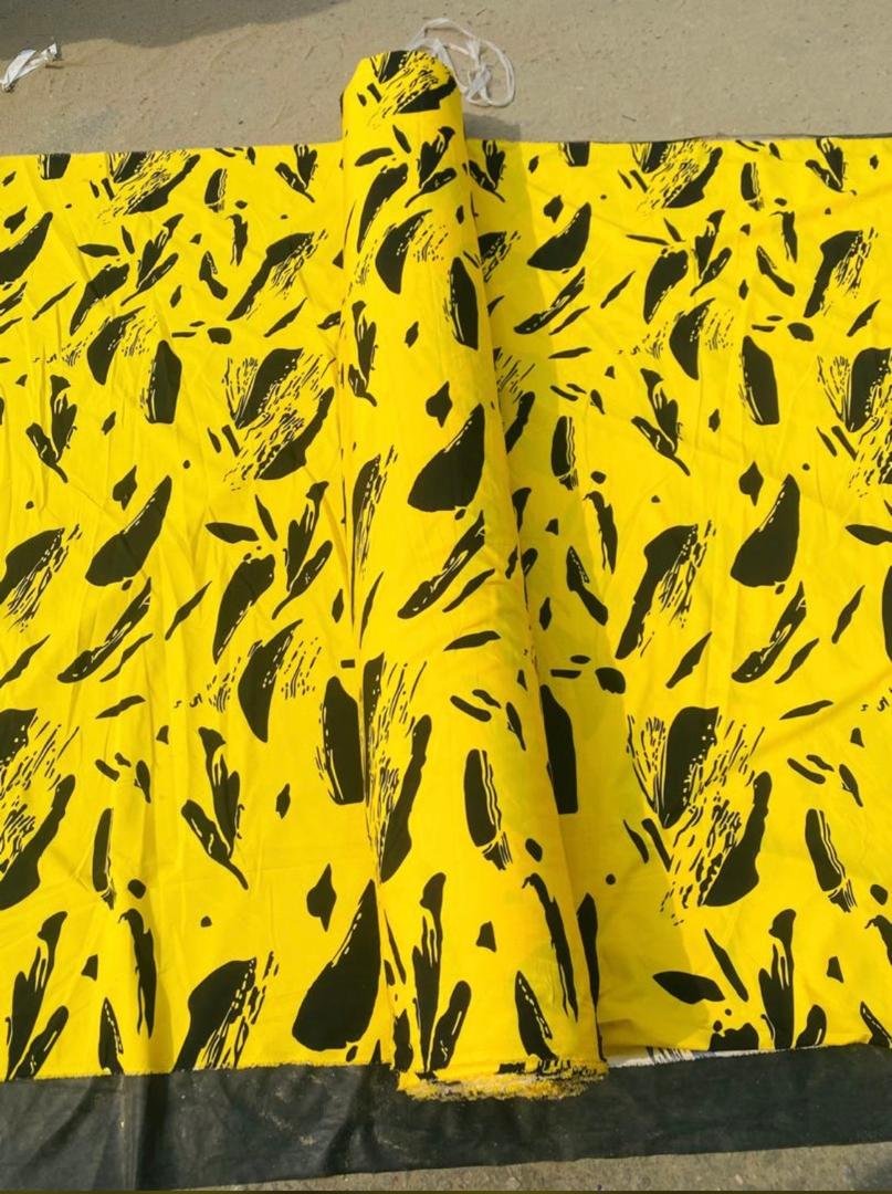 Premium Ankara Fabric – Bold Yellow & Black Abstract Print (6 Yards)