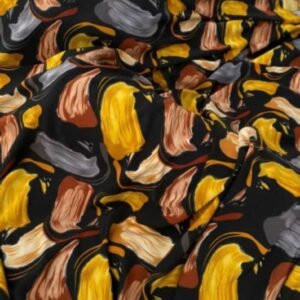 Premium Ankara Fabric – Black Abstract Brush Print with Gold, Brown & Grey (6 Yards)
