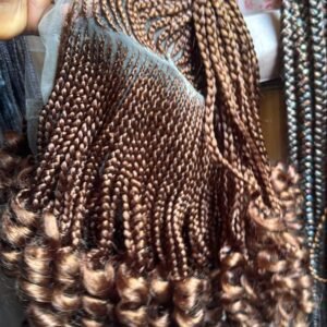 Honey Bronze Knotless Braids Lace Wig (Curly Ends)