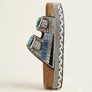 Ladies Platform Slippers | Fancy Double Buckle Crystal Slides