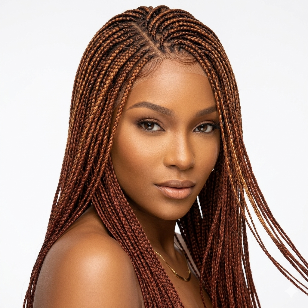 Rich Chestnut Brown Micro Braided Lace Wig