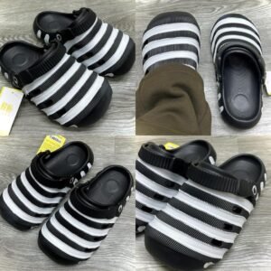 Striped Casual Foam Clog Shoes in Black and White