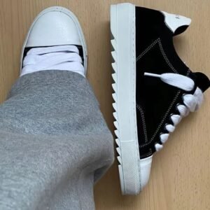 Fat-Lace Suede Skate Sneakers in Black & White