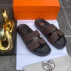 Hermès "H" Cutout Buckle Slide Sandals in Brown