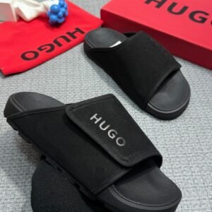 HUGO Single-Strap Velcro Slide Sandals in Black