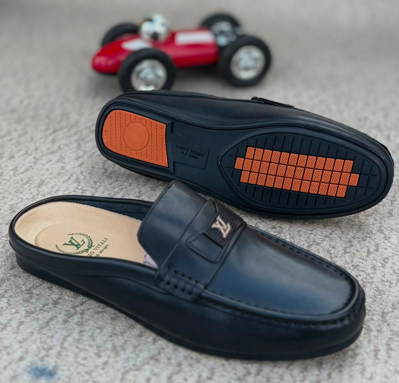 Louis Vuitton Smooth Black Leather Mule Loafers