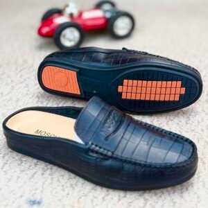 Moschino Black Crocodile-Embossed Leather Mule Loafers