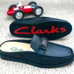 Clarks Woven Leather Slip-On Loafer Mules in Black