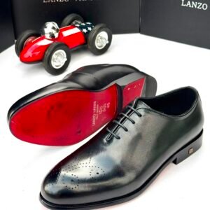 Lanzo Vanni Brogue Leather Oxford Shoes in Black