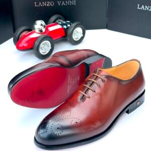 Lanzo Vanni Burnished Wingtip Oxford Shoes in Tan