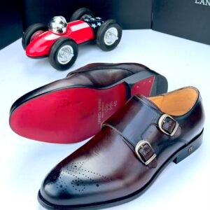 Lanzo Vanni Double Monk Strap Shoes in Dark Brown