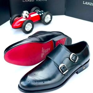 Lanzo Vanni Double Monk Strap Shoes in Black