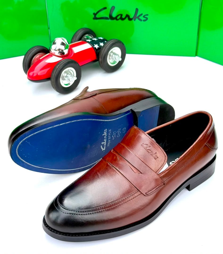 Clarks Leather Penny Loafers in Dark Brown
