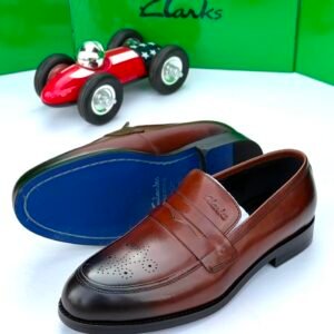Clarks Brogue Leather Penny Loafers in Brown