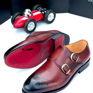 Lanzo Vanni Double Monk Strap Shoes in Tan