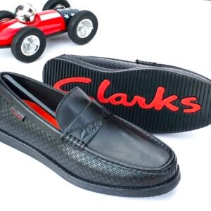 Clarks Mesh-Paneled Leather Driving Loafers in Black