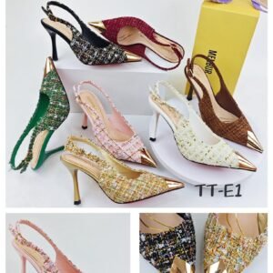 Aaron&Sm Gold-Toe Tweed Stiletto Slingbacks