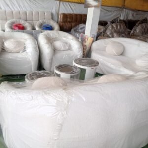 Curved White Bouclé Barrel Sofa Set