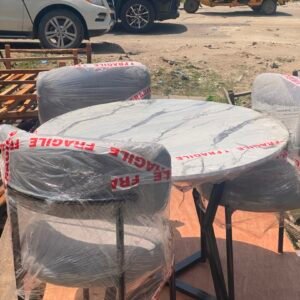 Round Marble-Top Dining Table & Chair Set
