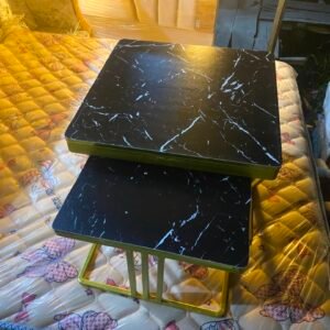 Black Marble-Pattern Nested Accent Tables Set