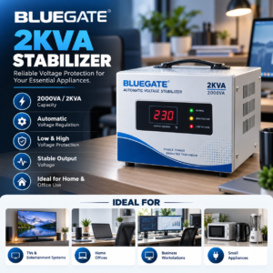 Bluegate 2KVA (2000VA) Automatic Voltage Stabilizer – Reliable Voltage Regulation & Power Protection for Home, Office and Electronic Appliances