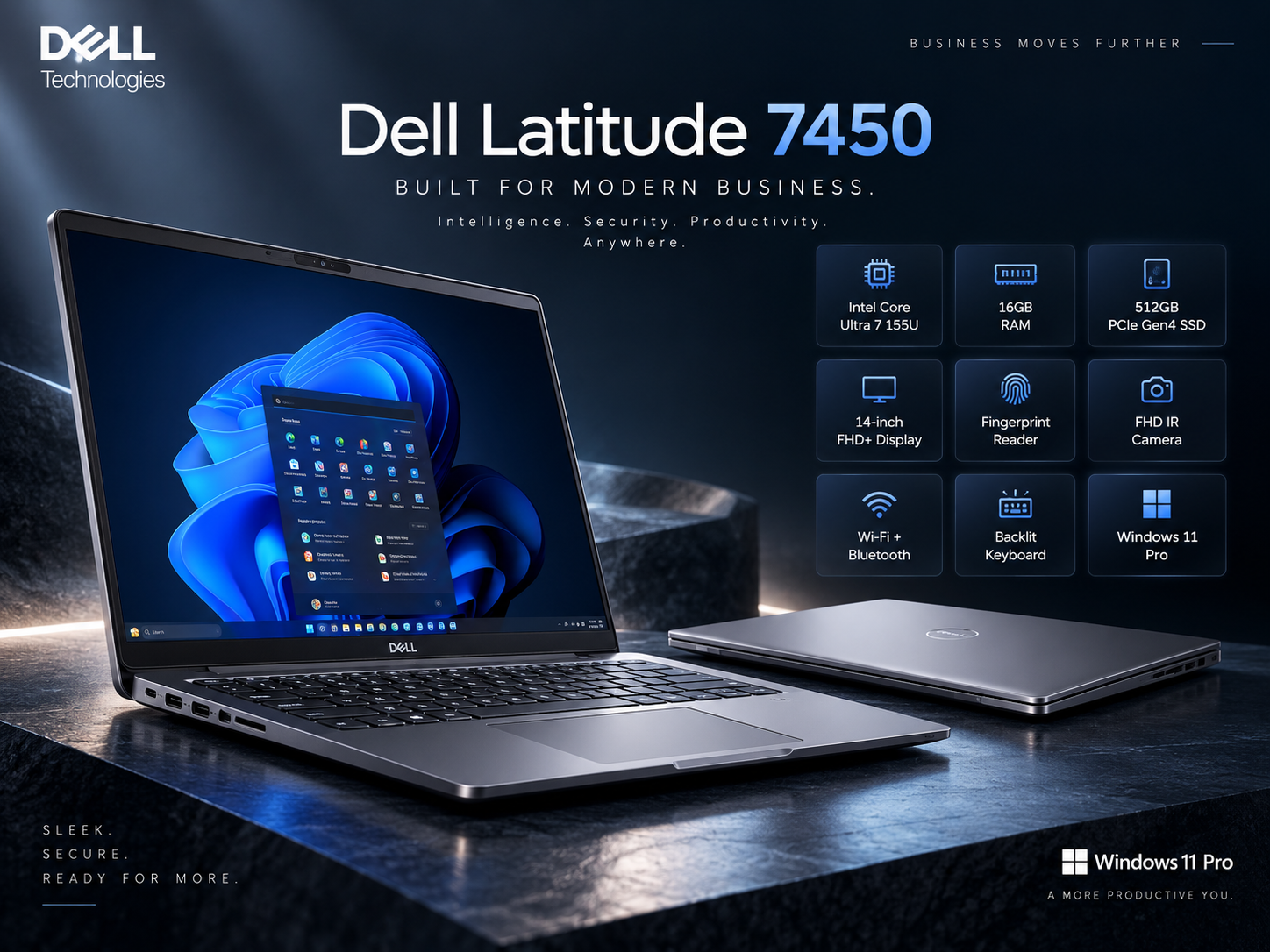 Dell Latitude 7450 Business Laptop – Intel Core Ultra 7 155U, 16GB RAM, 512GB SSD, Windows 11 Pro
