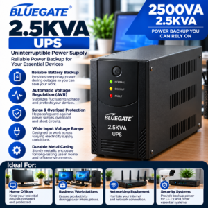 Bluegate 2.5KVA (2500VA) Uninterruptible Power Supply (UPS) – Reliable Battery Backup & Power Protection for Home, Office and Business