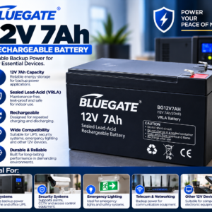 Bluegate 12V 7Ah Rechargeable UPS Battery – Reliable Sealed Lead-Acid Backup Battery for UPS Systems, Security Equipment & Emergency Power Applications