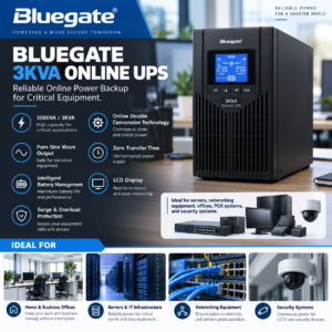 Bluegate 3KVA (3000VA) Online UPS – Uninterruptible Power Supply with Double Conversion Technology, Reliable Battery Backup & Advanced Power Protection