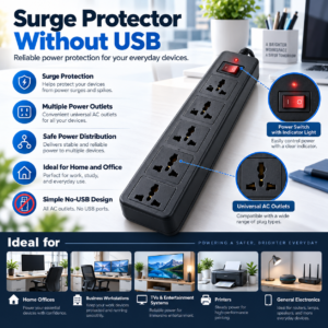 Surge Protector Power Extension Without USB – Multi-Socket Power Strip with Electrical Surge Protection for Home & Office