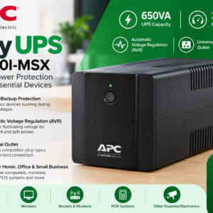 APC Easy UPS BV650I-MSX 650VA/375W UPS with Automatic Voltage Regulation (AVR), Universal Outlet, 230V